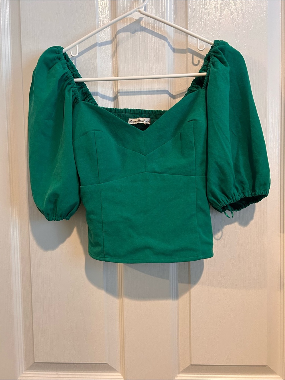 Abercrombie & Fitch Green Puff Sleeve Square Neck Top